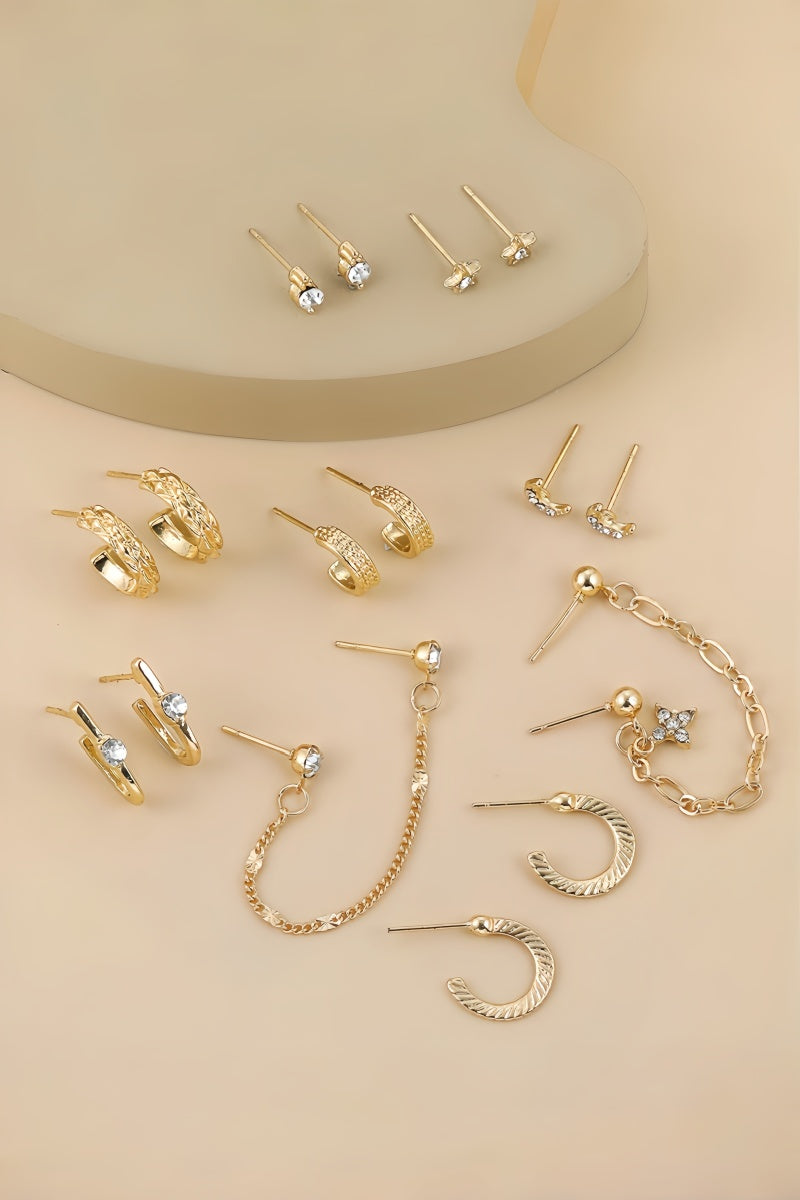 Star Moon Zircon Chain Earrings Set Leto Collection