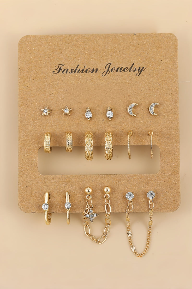 Star Moon Zircon Chain Earrings Set Leto Collection