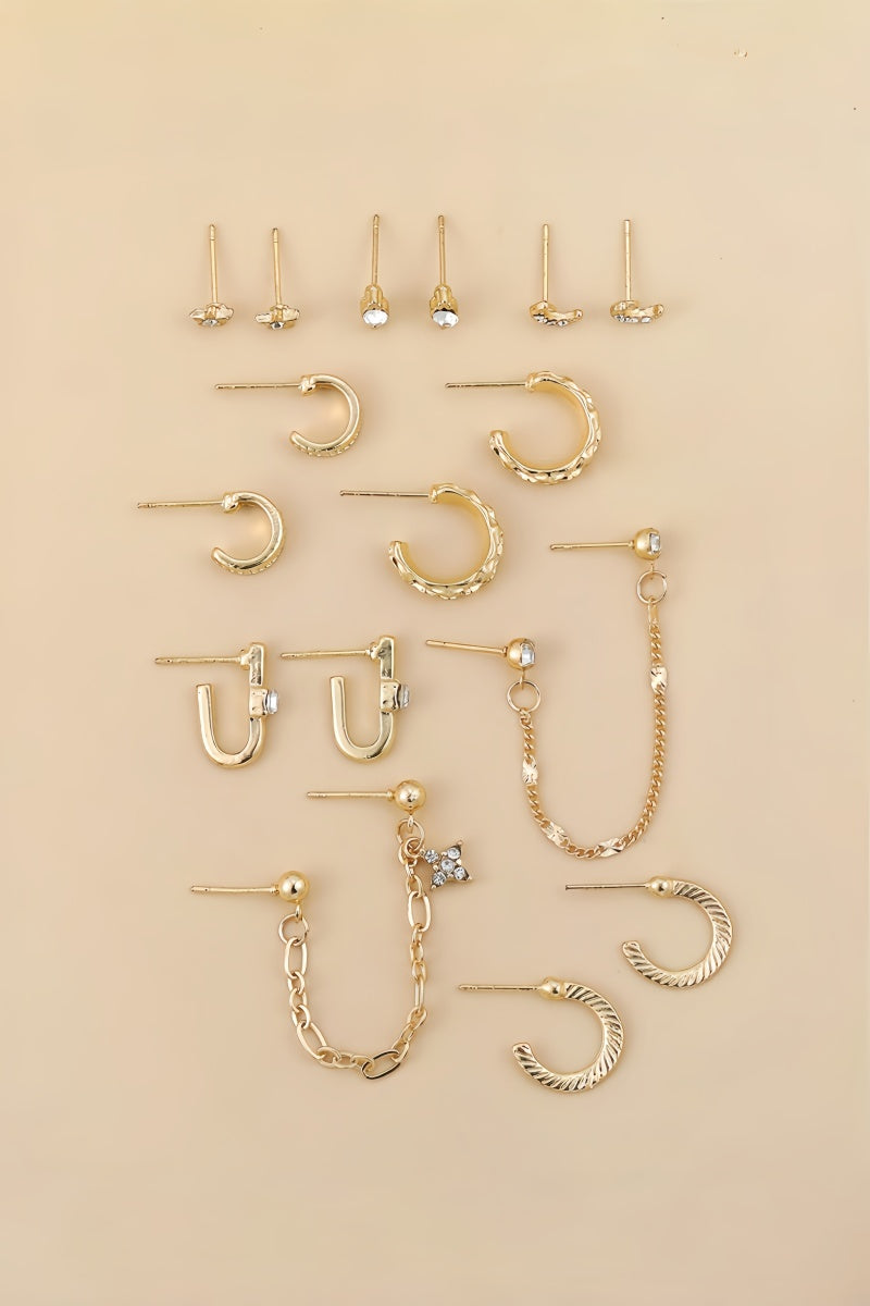 Star Moon Zircon Chain Earrings Set Leto Collection