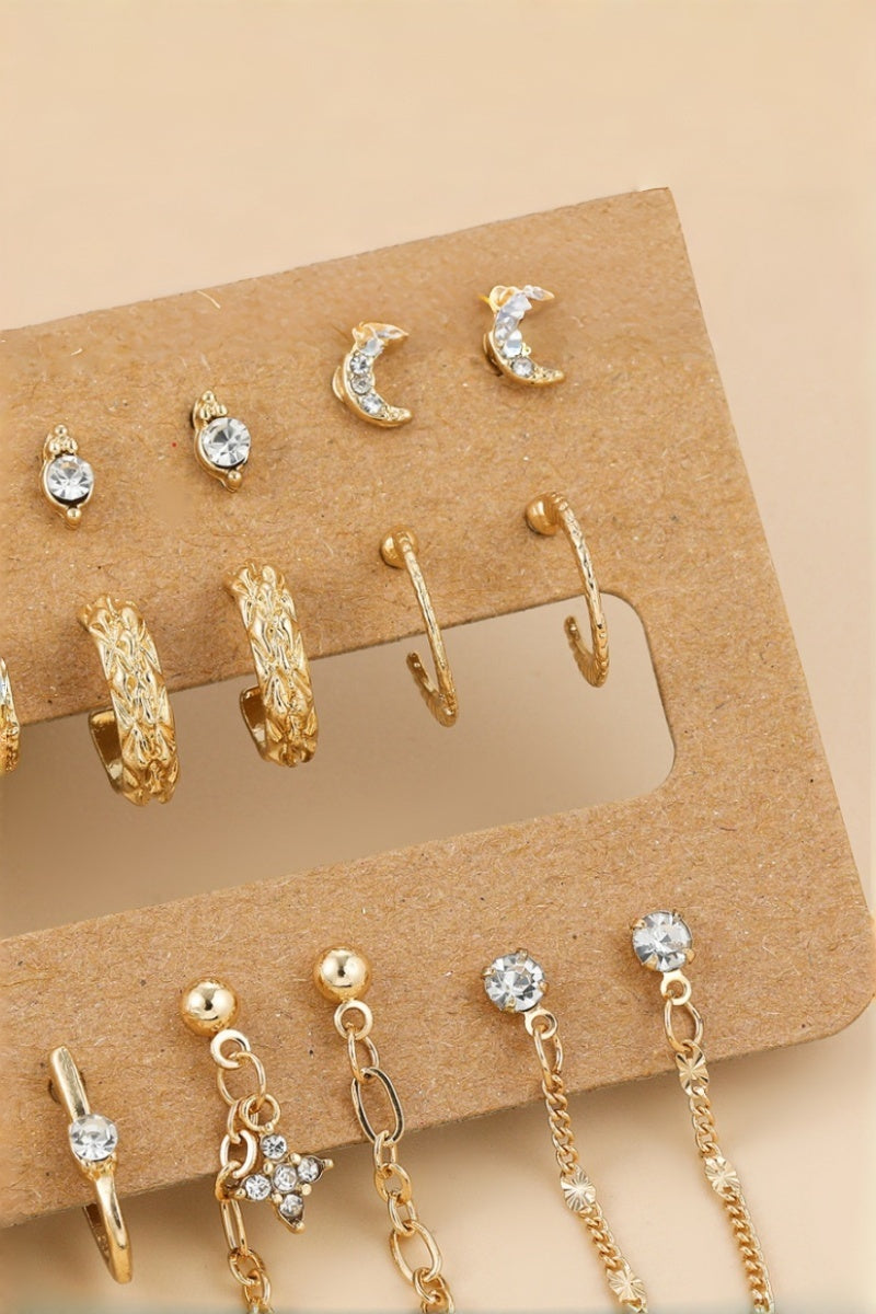 Star Moon Zircon Chain Earrings Set Leto Collection