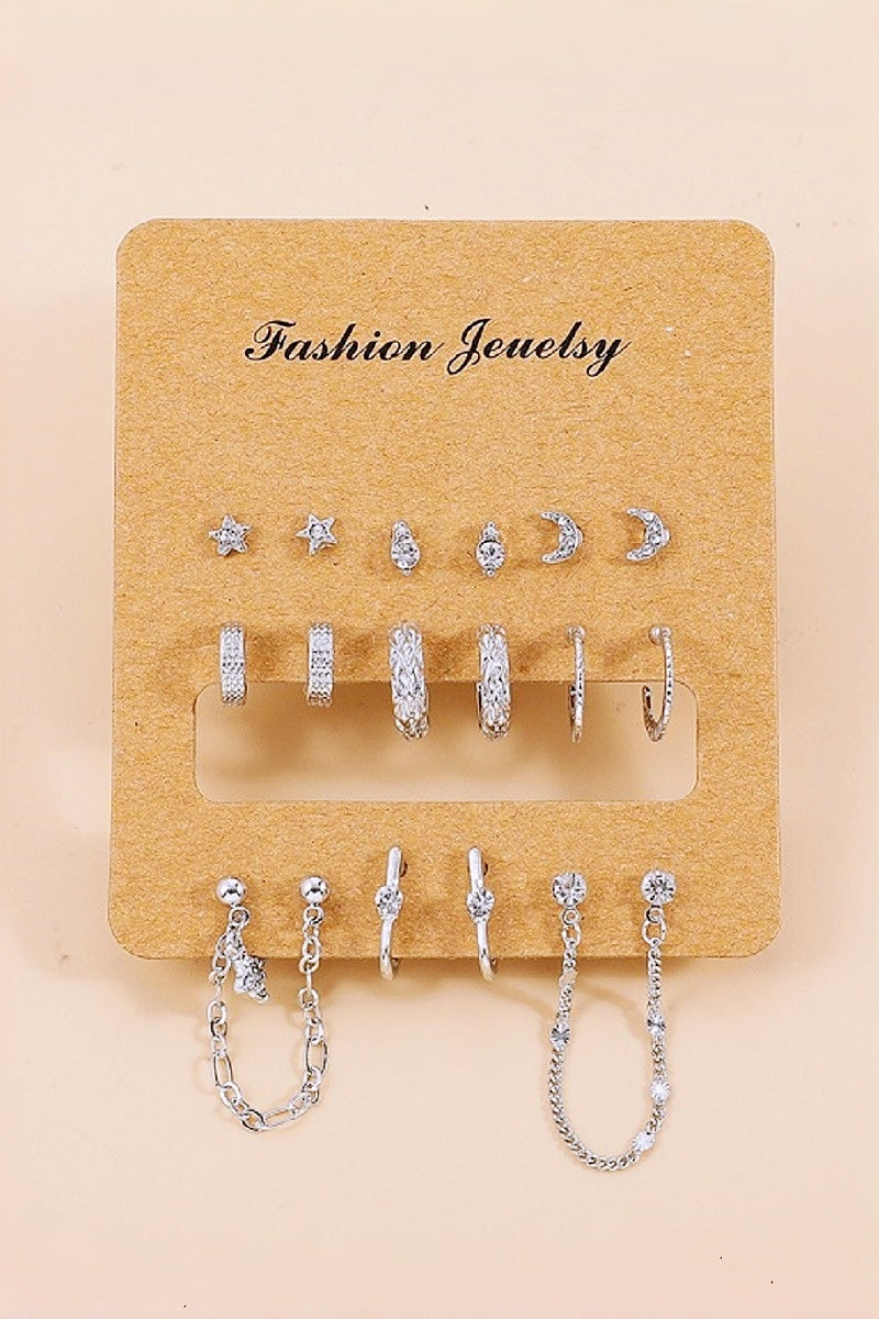 Star Moon Zircon Chain Earrings Set Leto Collection