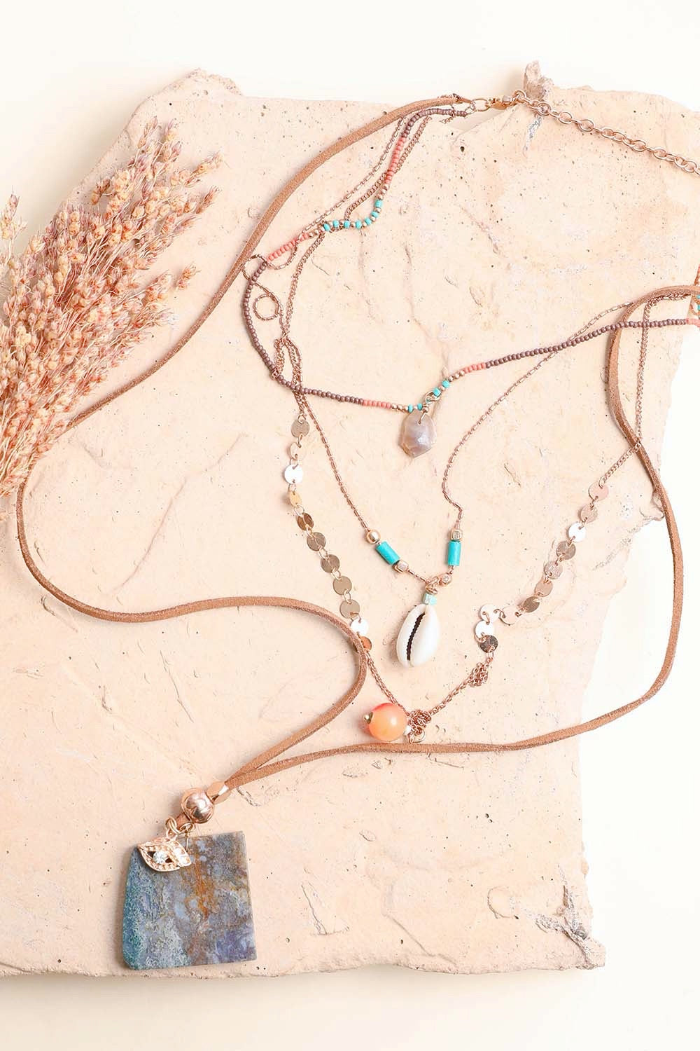 Leto Collection Boho Necklace featuring unique stones and beads in a Boho Chic Jewelry style for spiritual wear