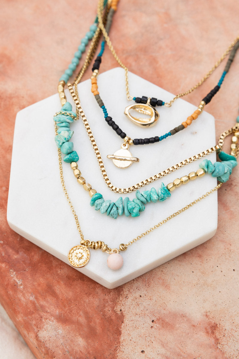 Bohemian Bliss Turquoise Beaded Layered Necklace💎 Leto Collection
