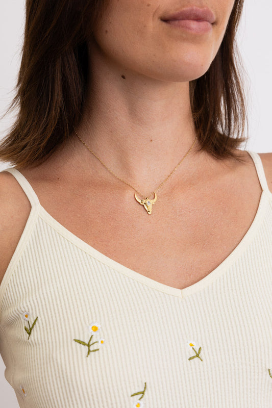 🐂 Rodeo Bull Skull Necklace - Delicate Bull Head Pendant Leto Collection