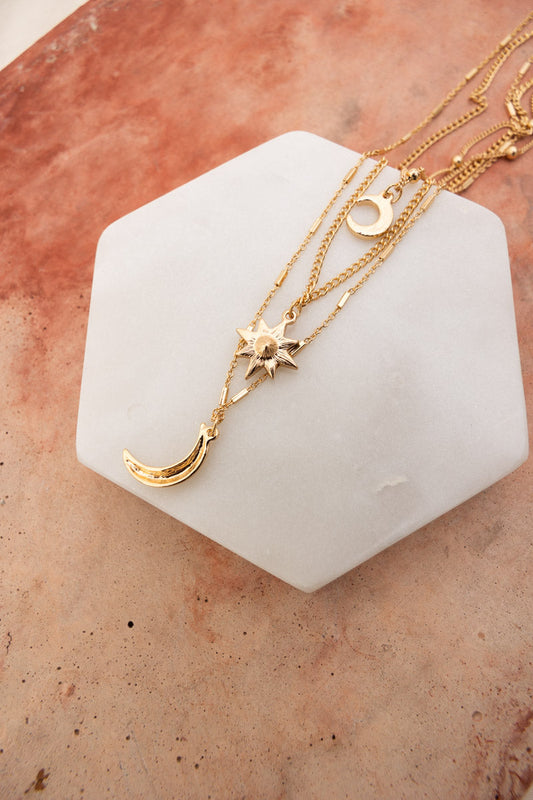 Celestial Layered Necklace - Moon and Star Charms 🌜✨ Leto Collection