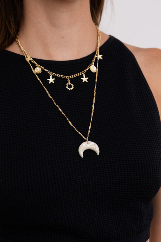 🌙 Celestial Moon Charm Necklace – Layered Necklace ⭐️ Leto Collection
