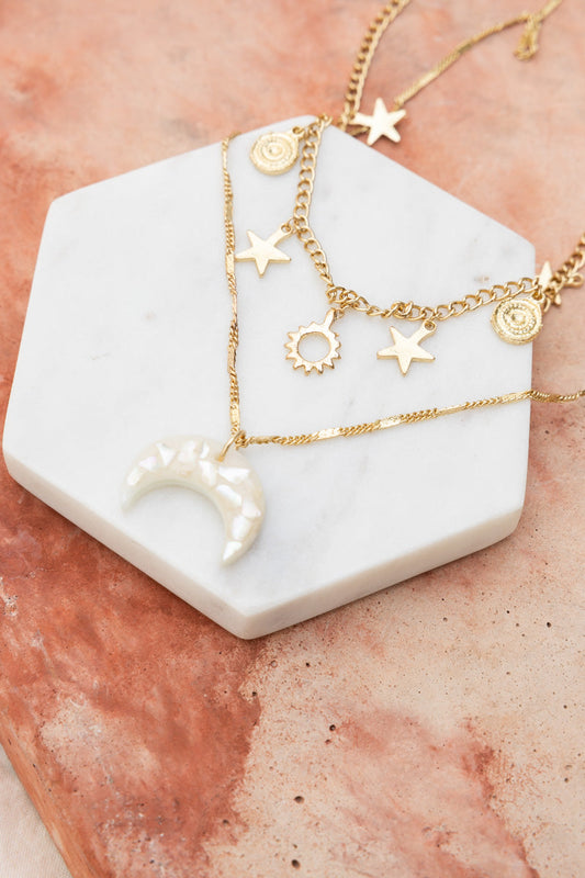 🌙 Celestial Moon Charm Necklace – Layered Necklace ⭐️ Leto Collection