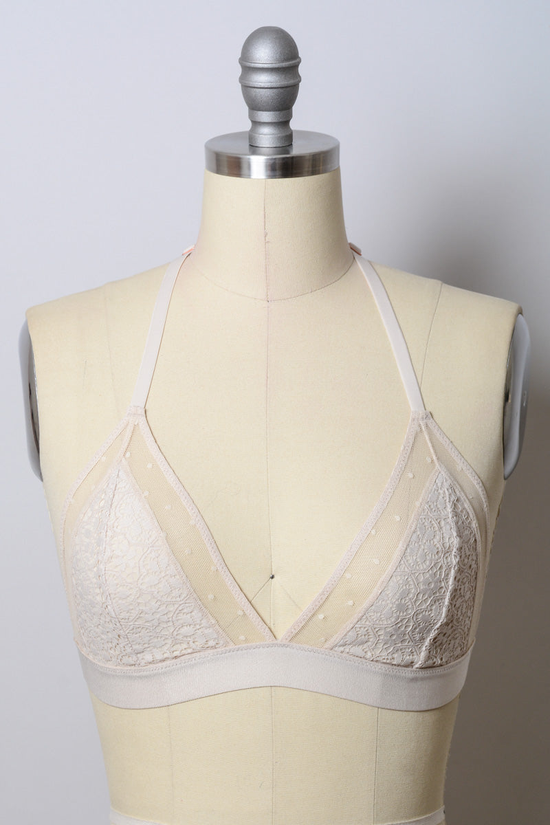 Leto Collection crochet T-back bralette in natural color, featuring delicate crochet detailing and a comfortable, stylish fit.