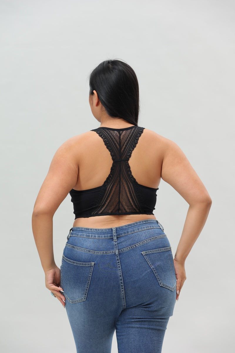 Plus Size Seamless Front Lace Racerback Bralette – Soft Stretch Fit Leto Collection