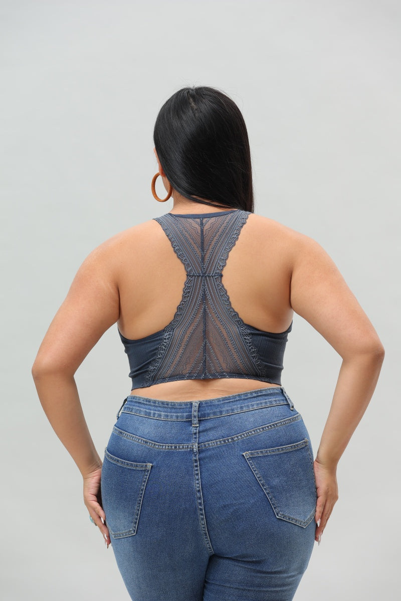 Plus Size Seamless Front Lace Racerback Bralette – Soft Stretch Fit Leto Collection