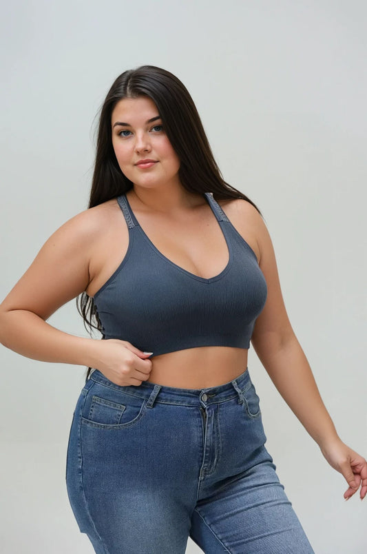 Plus Size Seamless Front Lace Racerback Bralette – Soft Stretch Fit Leto Collection