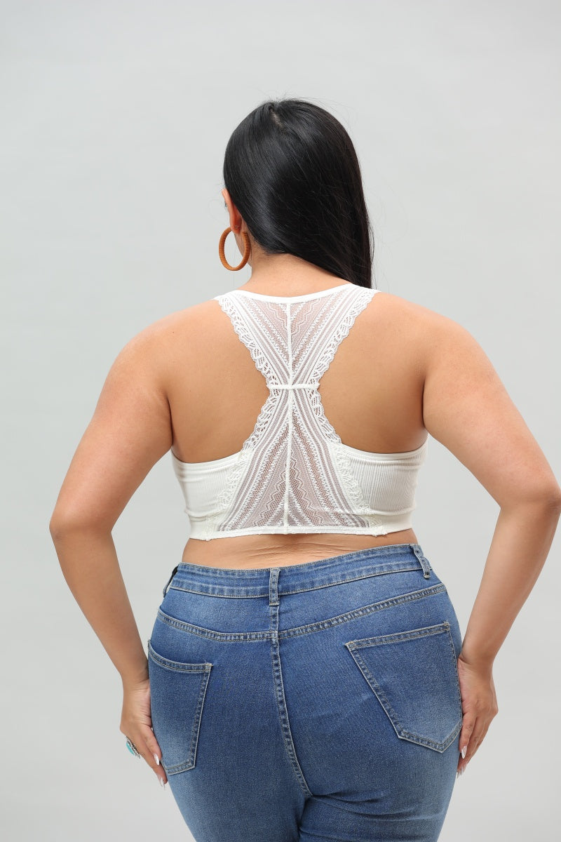 Plus Size Seamless Front Lace Racerback Bralette – Soft Stretch Fit Leto Collection