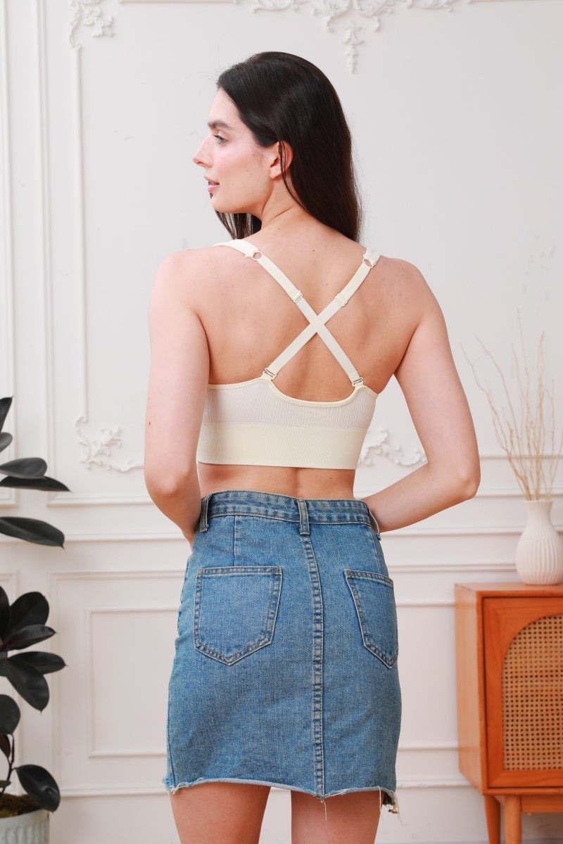 Soft Whisper: Seamless Ribbed Lace Trim Bralette Leto Collection