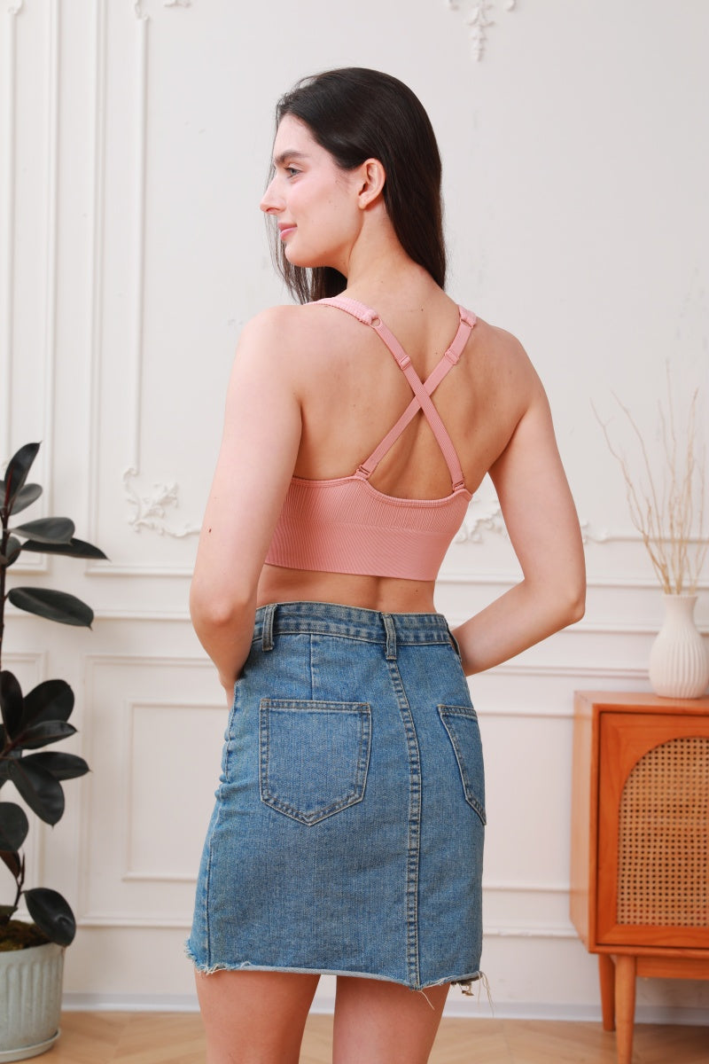 Soft Whisper: Seamless Ribbed Lace Trim Bralette Leto Collection