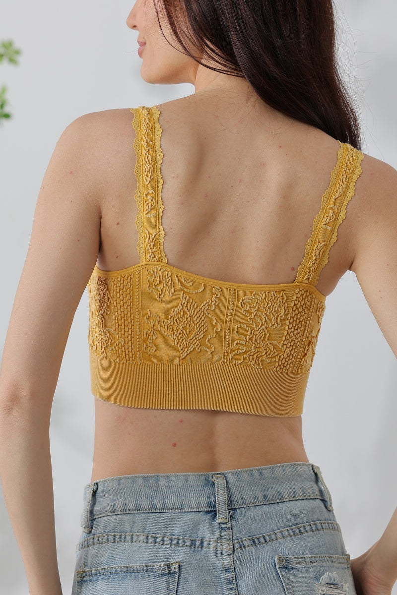 Effortless Edge: Seamless Washed Jacquard Lace Bralette with Decorative Strap Leto Collection