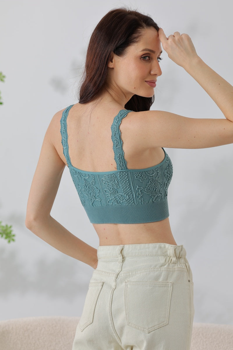 Effortless Edge: Seamless Washed Jacquard Lace Bralette with Decorative Strap Leto Collection