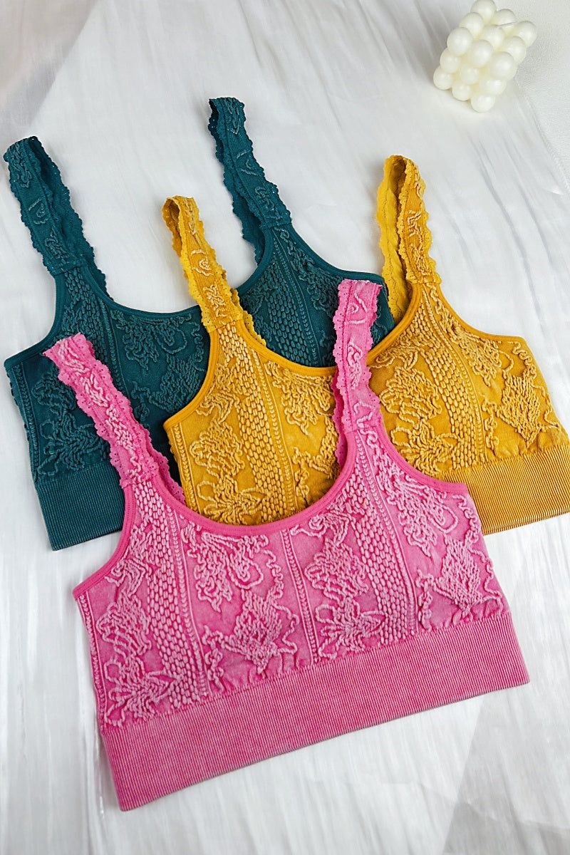Effortless Edge: Seamless Washed Jacquard Lace Bralette with Decorative Strap Leto Collection