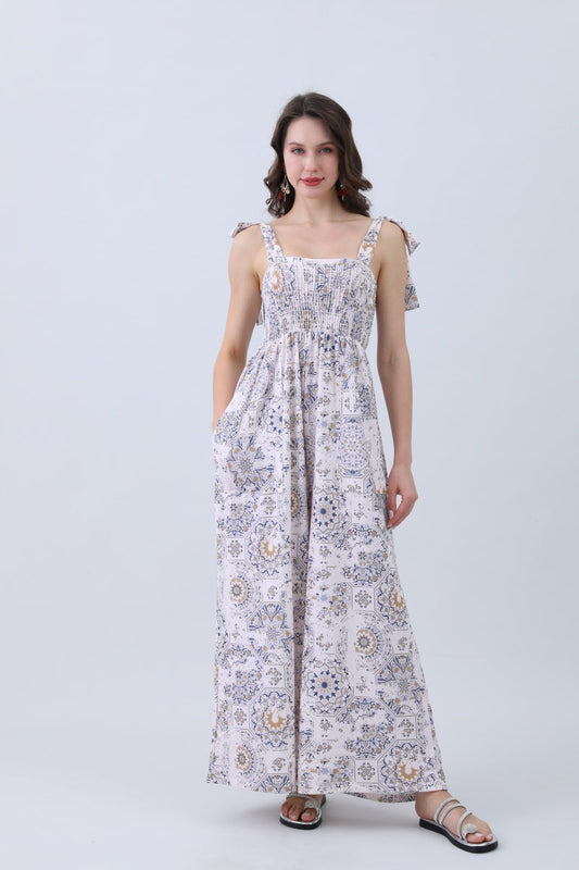Women’s Floral Print Jumpsuit – Elasticized Bust & Dreamy Wide-Leg Cut Leto Collection
