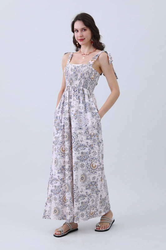 Women’s Floral Print Jumpsuit – Elasticized Bust & Dreamy Wide-Leg Cut Leto Collection