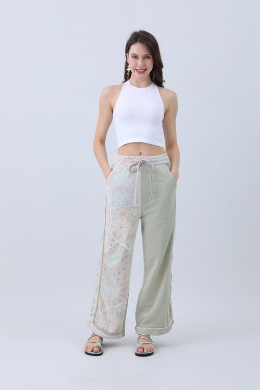 Boho Contrast Pants – Mismatched Legs & Tie-Waist for Lounging Leto Collection
