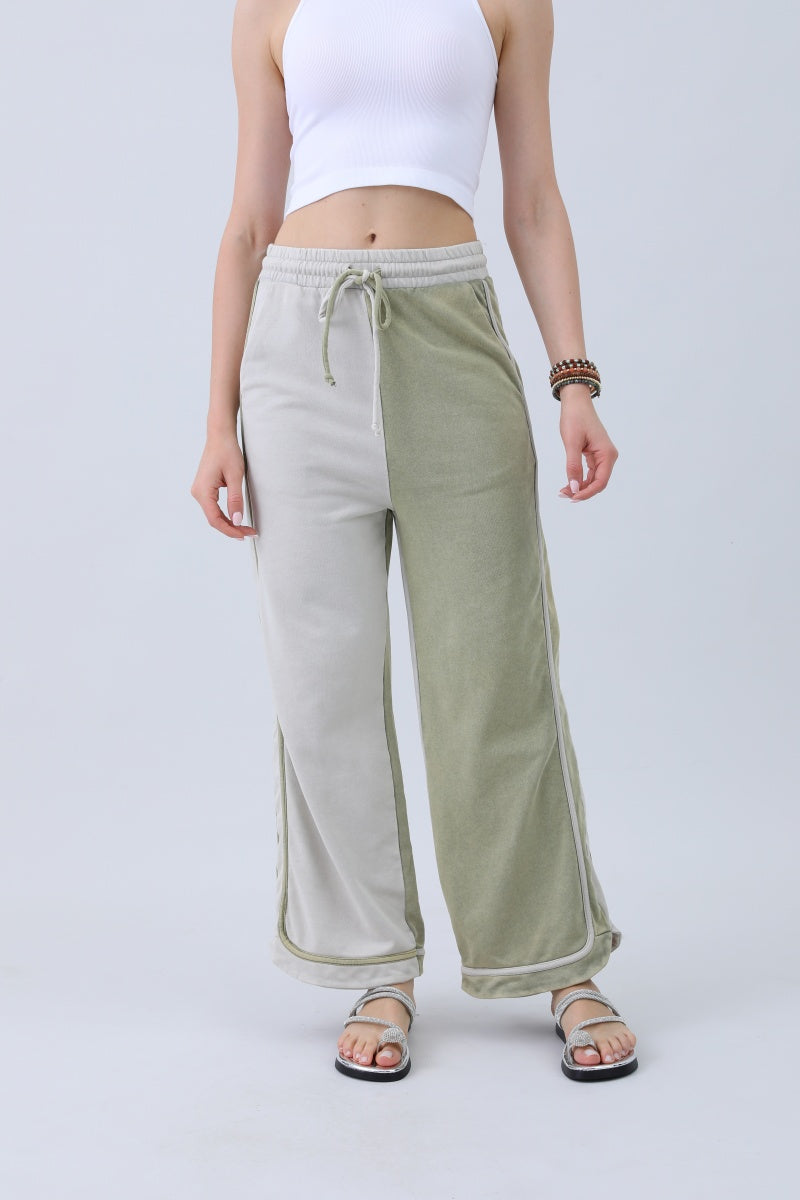 Breathable Wide-Leg Pants – Olive Two-Tone Straight Fit Leto Collection