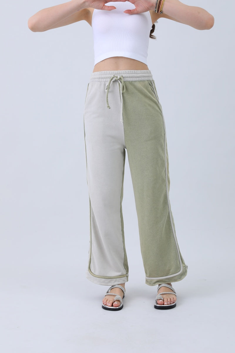 Breathable Wide-Leg Pants – Olive Two-Tone Straight Fit Leto Collection