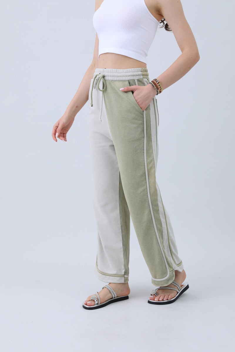 Breathable Wide-Leg Pants – Olive Two-Tone Straight Fit Leto Collection