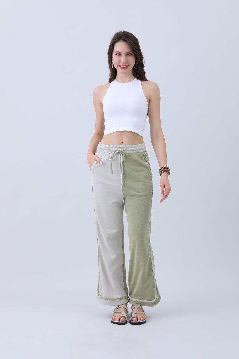 Breathable Wide-Leg Pants – Olive Two-Tone Straight Fit Leto Collection