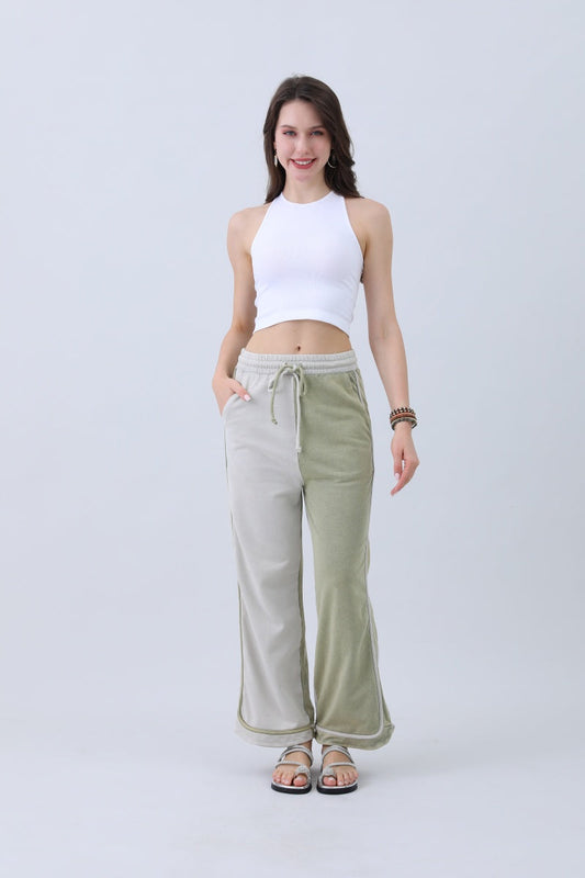 Breathable Wide-Leg Pants – Olive Two-Tone Straight Fit Leto Collection