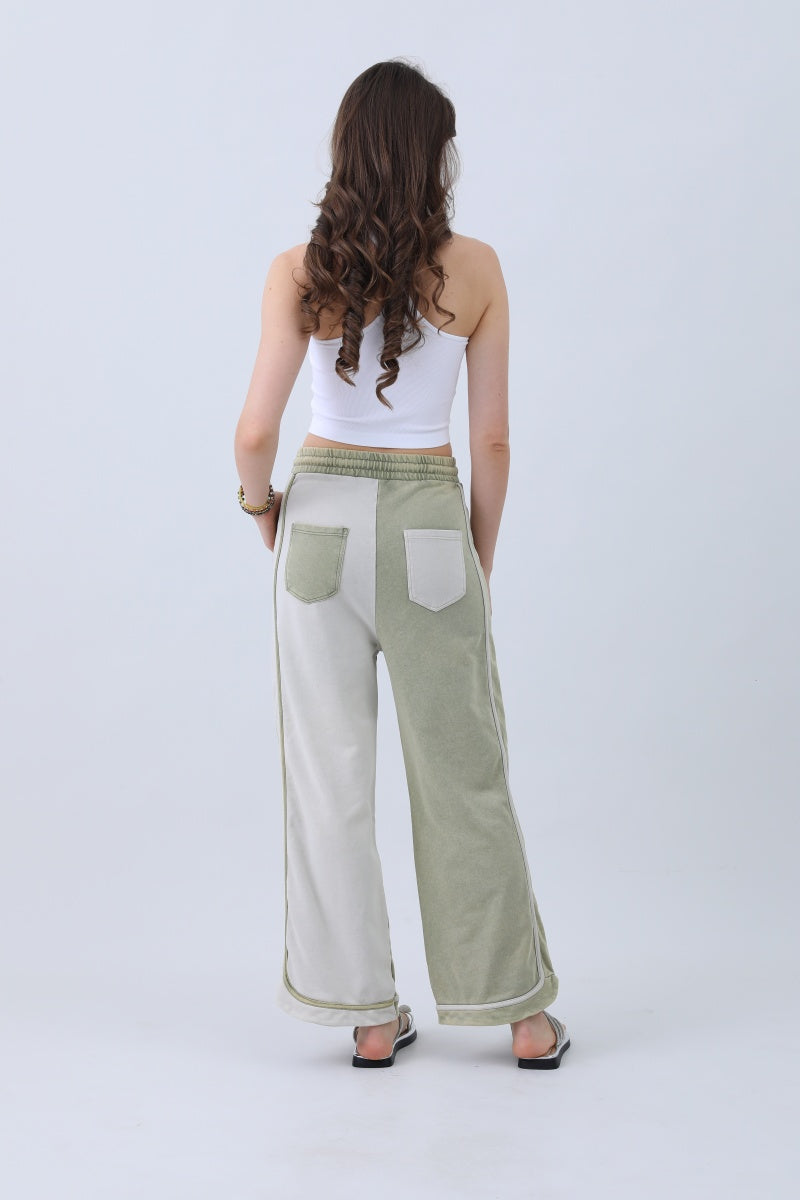 Breathable Wide-Leg Pants – Olive Two-Tone Straight Fit Leto Collection