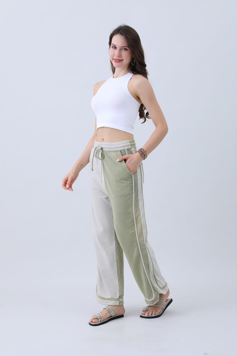 Breathable Wide-Leg Pants – Olive Two-Tone Straight Fit Leto Collection