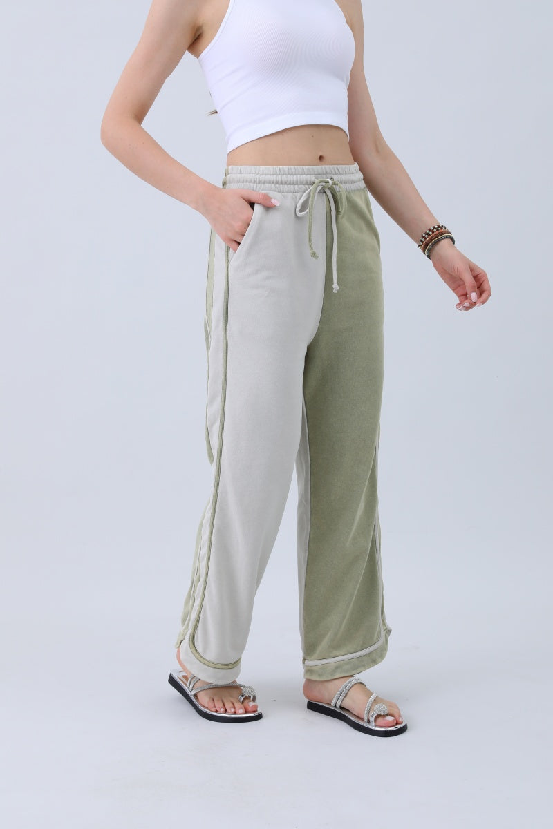 Breathable Wide-Leg Pants – Olive Two-Tone Straight Fit Leto Collection