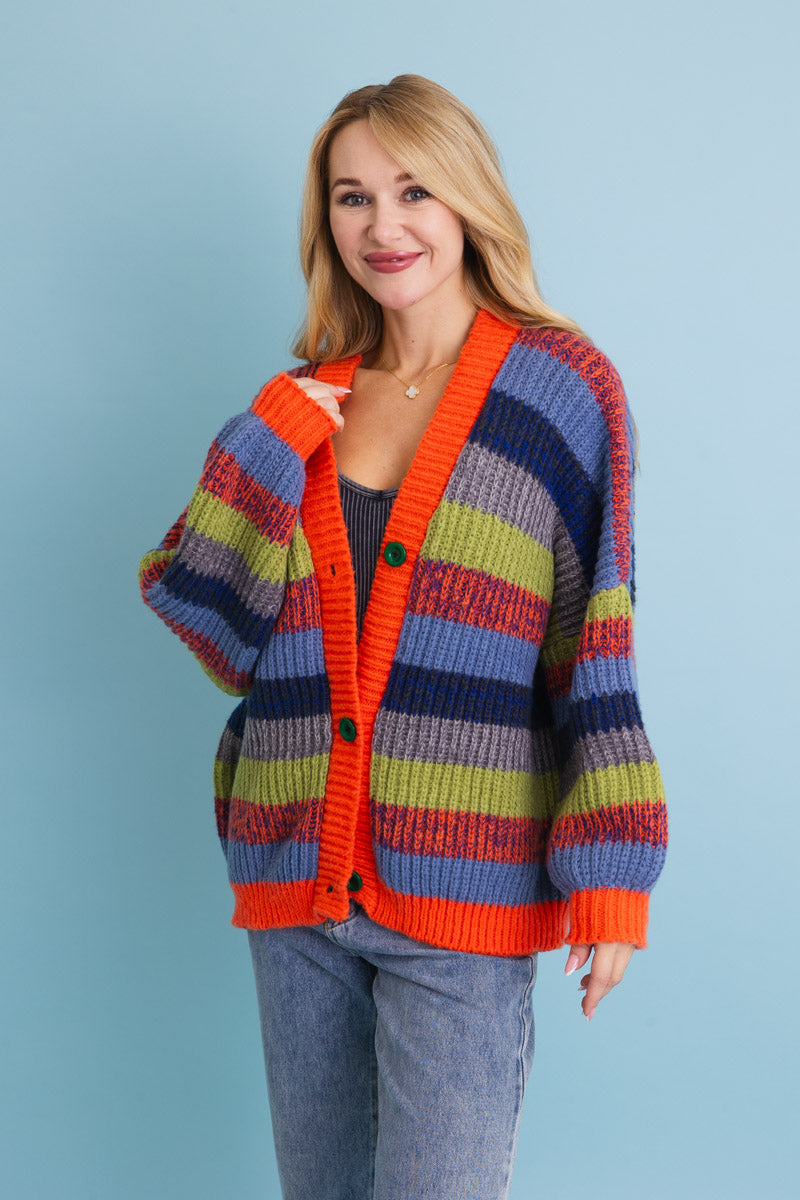 Vibrant Retro Color Burst Oversized Cardigan 🌈 Leto Collection