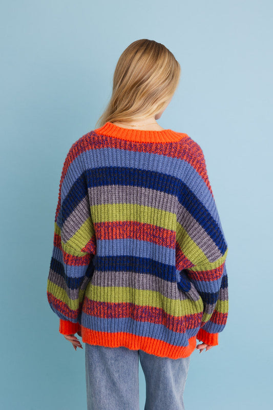 Vibrant Retro Color Burst Oversized Cardigan 🌈 Leto Collection