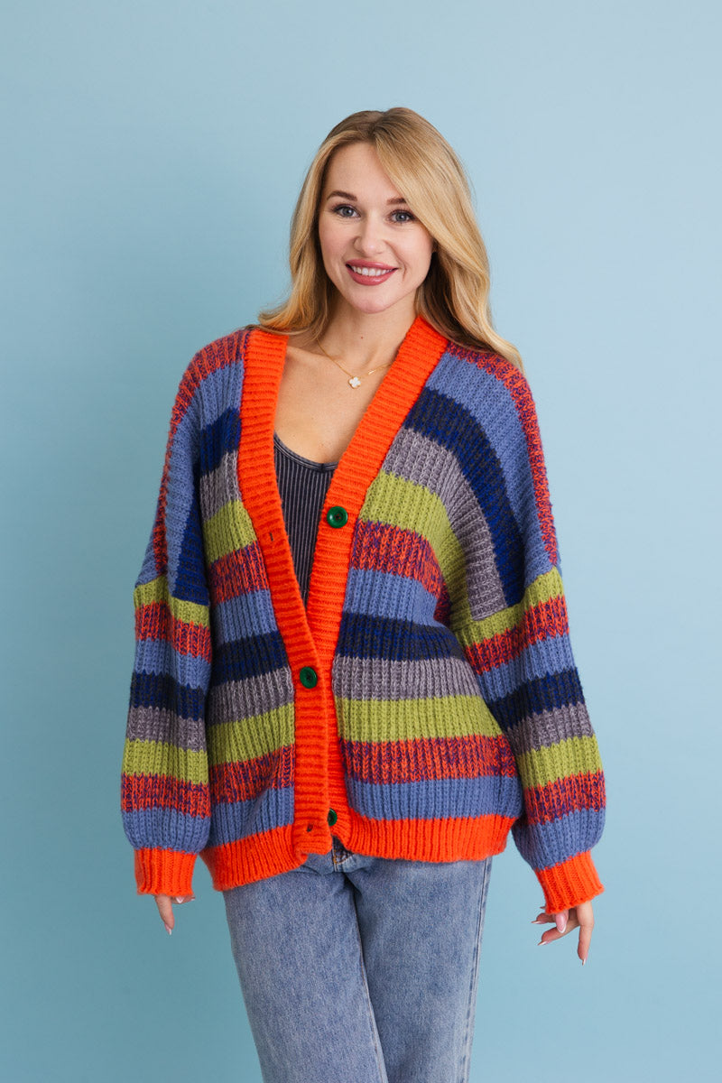 Vibrant Retro Color Burst Oversized Cardigan 🌈 Leto Collection