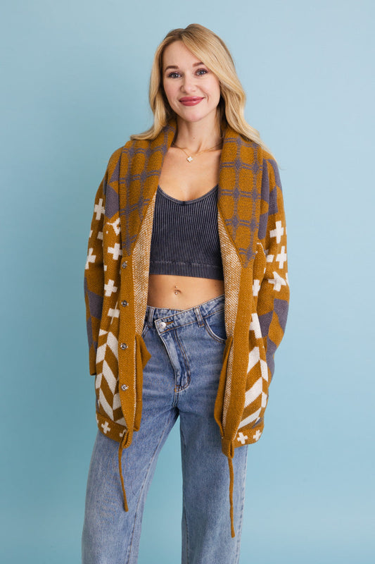 Sierra Spirit Geometric Street Style Knit Cardigan Leto Collection