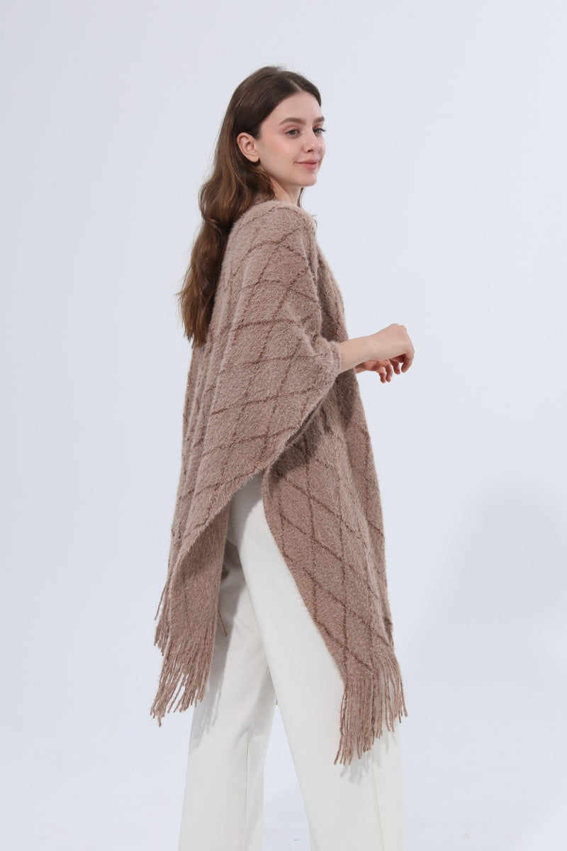 Knitted Tassel Open Front Poncho Shawl Wrap Leto Collection