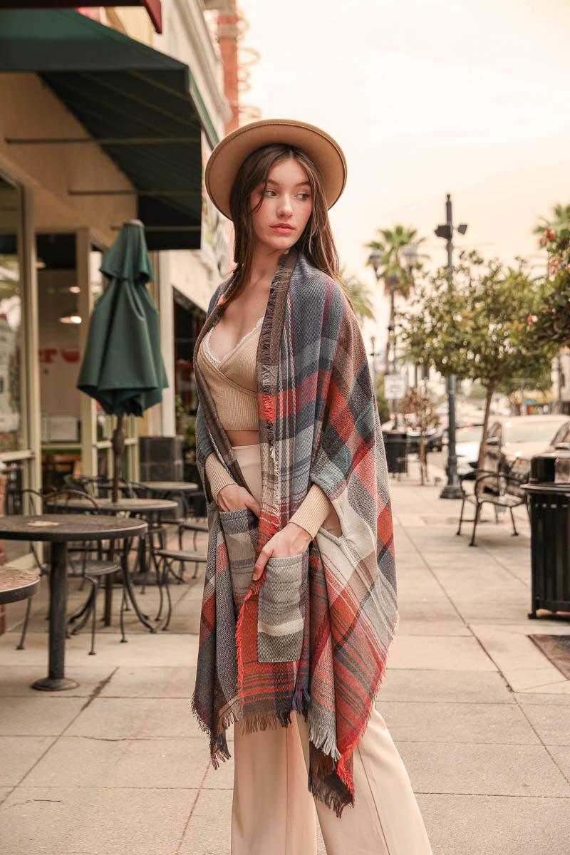 Multicolor Plaid Pocket Ruana Leto Collection