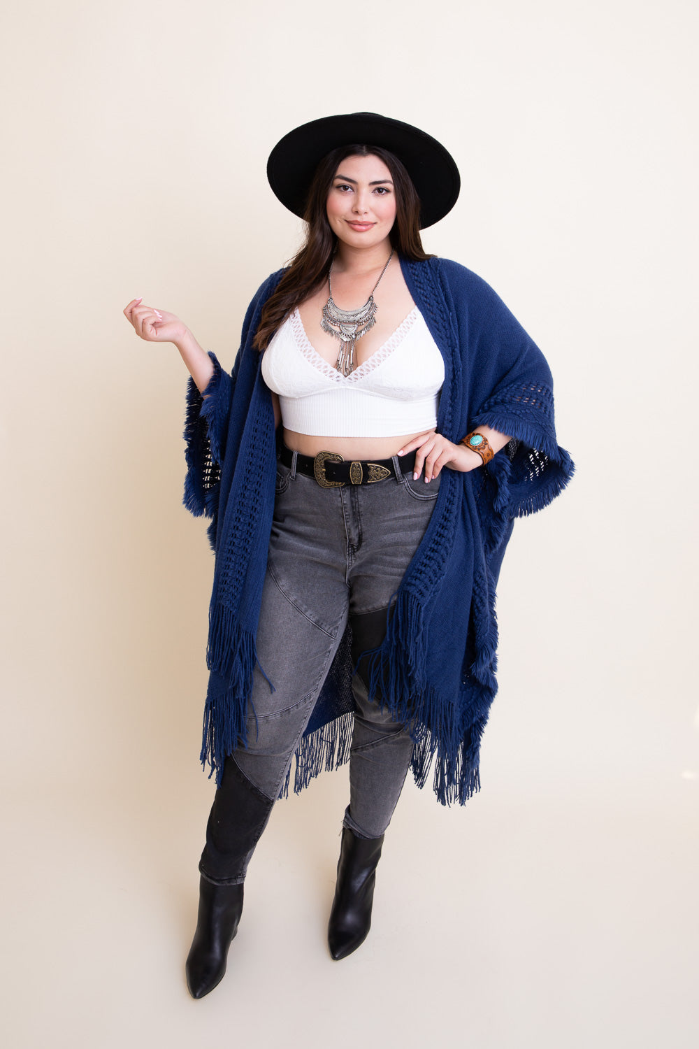 Open Work Frayed Bohemian Ruana Leto Collection