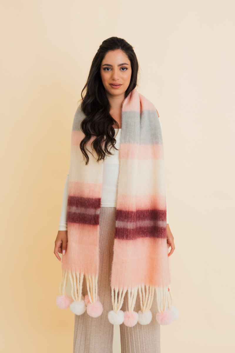 Pop Stripe Pom Tassel Cozy Scarf Leto Collection