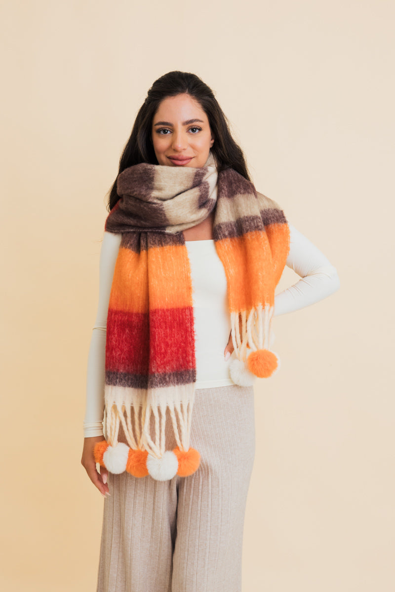 Pop Stripe Pom Tassel Cozy Scarf Leto Collection
