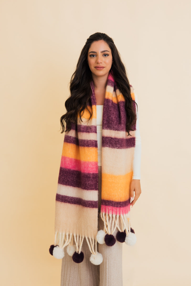 Pop Stripe Pom Tassel Cozy Scarf Leto Collection