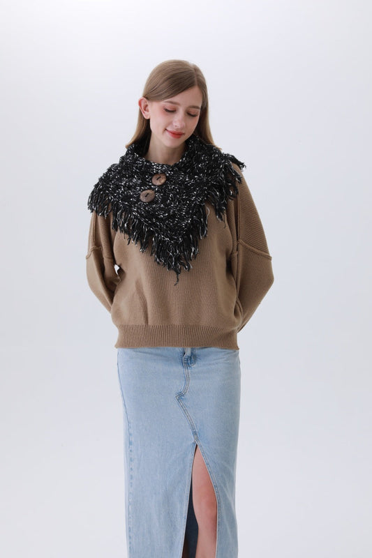 Organic Coconut Button Infinity Scarf – Textured Cocoon Wrap 🌿🧣 Leto Collection