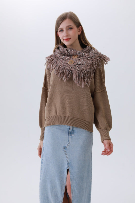 Organic Coconut Button Infinity Scarf – Textured Cocoon Wrap 🌿🧣 Leto Collection
