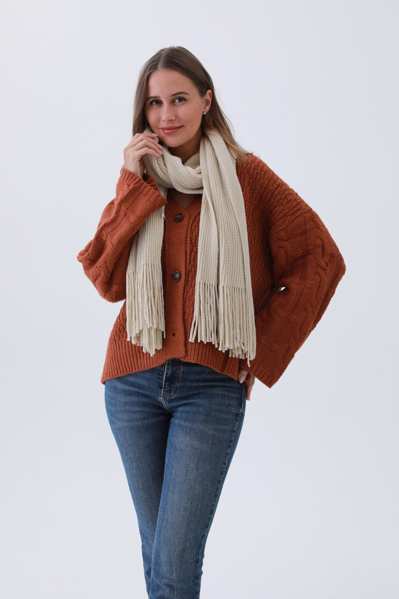 Luxe Chenille Knit Scarf – Plush Tassel Elegance☁️✨ Leto Collection