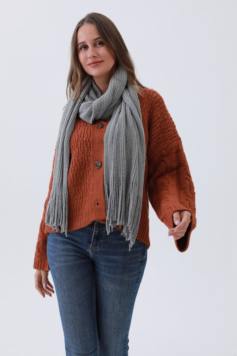 Luxe Chenille Knit Scarf – Plush Tassel Elegance☁️✨ Leto Collection