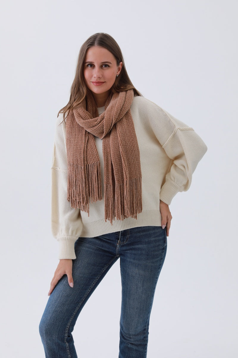 Luxe Chenille Knit Scarf – Plush Tassel Elegance☁️✨ Leto Collection