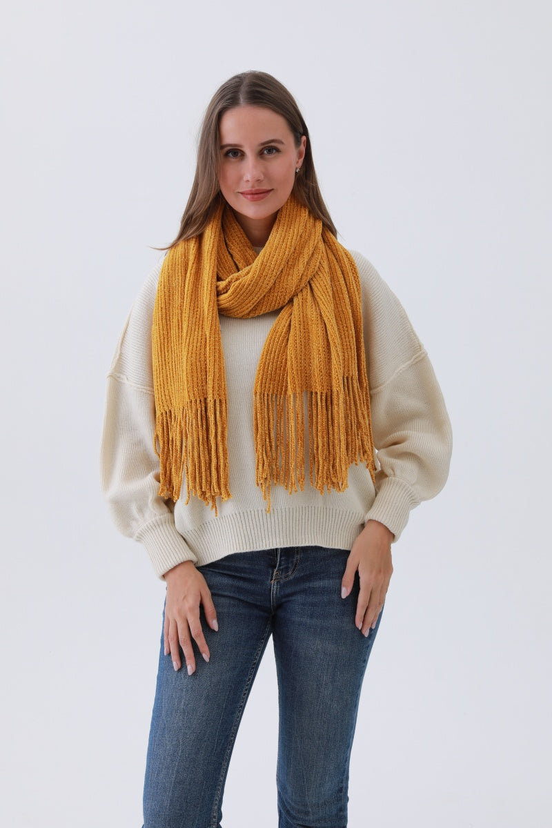 Luxe Chenille Knit Scarf – Plush Tassel Elegance☁️✨ Leto Collection