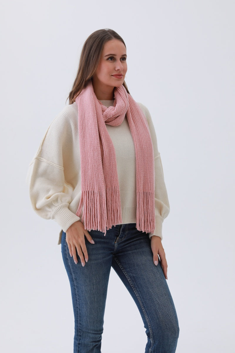 Luxe Chenille Knit Scarf – Plush Tassel Elegance☁️✨ Leto Collection