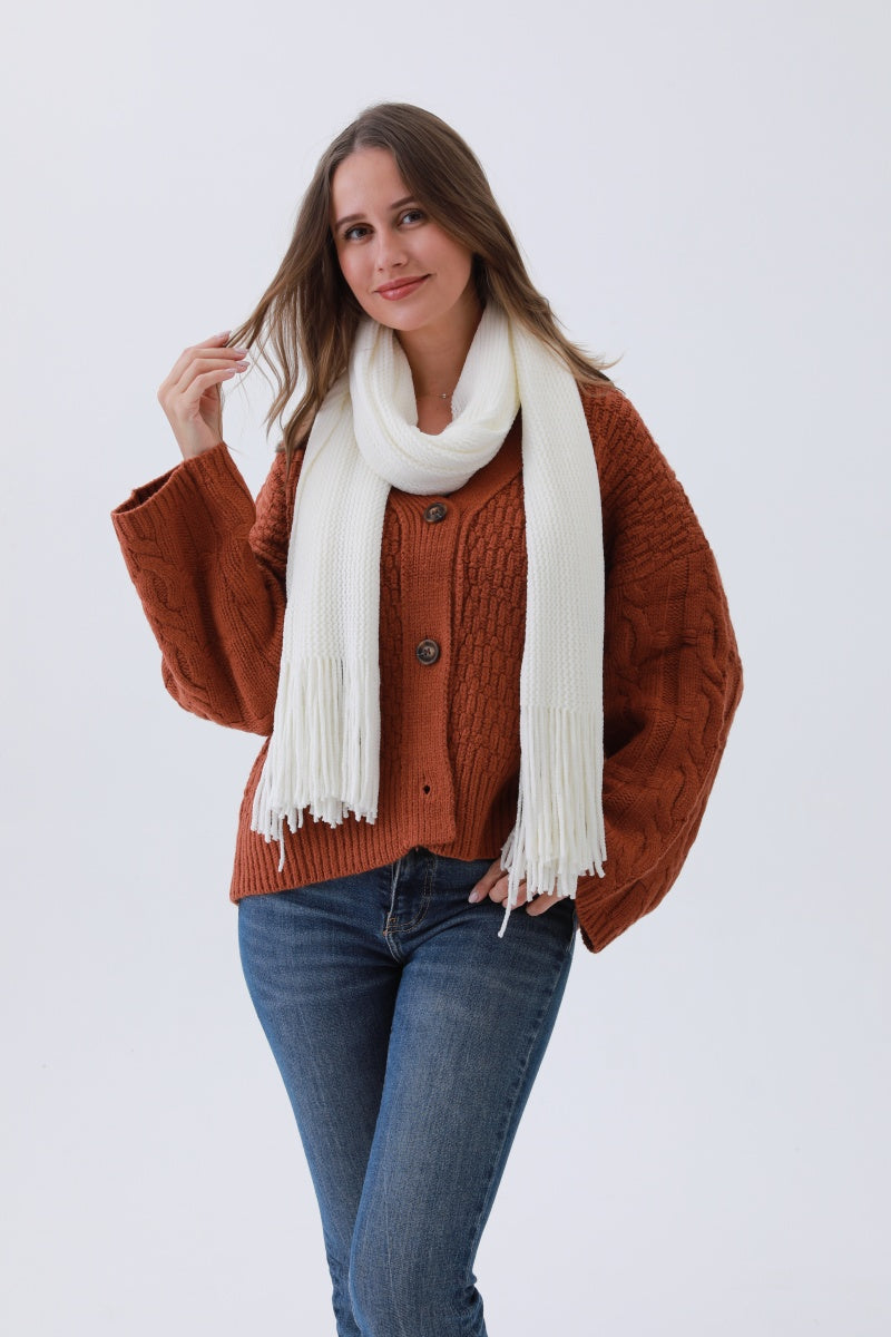 Luxe Chenille Knit Scarf – Plush Tassel Elegance☁️✨ Leto Collection